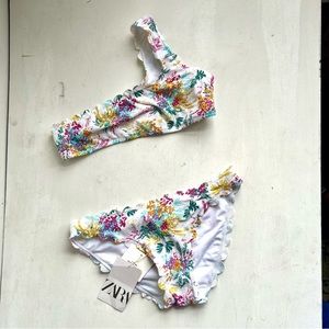 Zara white floral two piece bikini size 13-14 NWT